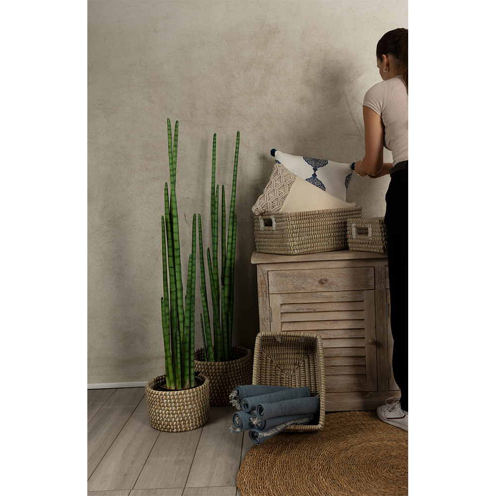 NILE ΚΑΛΑΘΙ SET 3ΤΜΧ 45x35x30cm KANSGRASS ΦΥΣΙΚΟ ΛΕΥΚΟ PVC