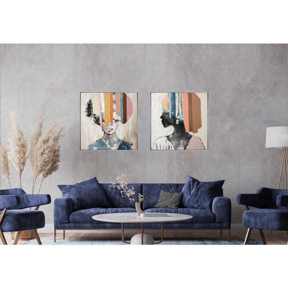 COLORFUL WOMAN PAINTING DECORATIVE 80x80x5 CANVAS MULTICOLOR WOOD SILVER