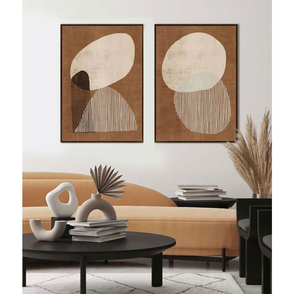 CONVEX 1 ΠΙΝΑΚΑΣ ΚΑΜΒΑΣ TERRACOTTA ΜΠΕΖ ΞΥΛΟ ΚΟΡΝΙΖΑ ΚΑΦΕ 60x90xH4,3cm