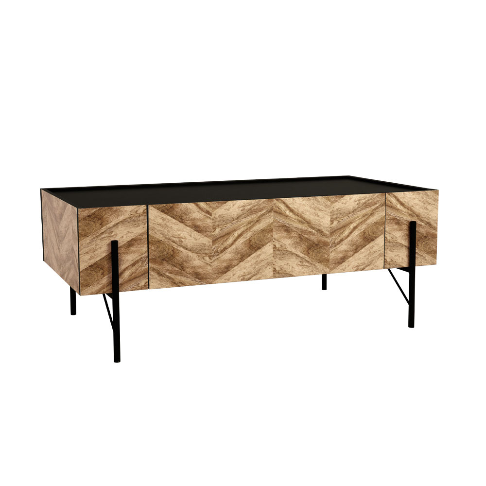 PARKE COFFEE TABLE ΜΑΥΡΟ ΦΥΣΙΚΟ ΜΕ PATTERN ΜΑΥΡΟ 120x63x45cm
