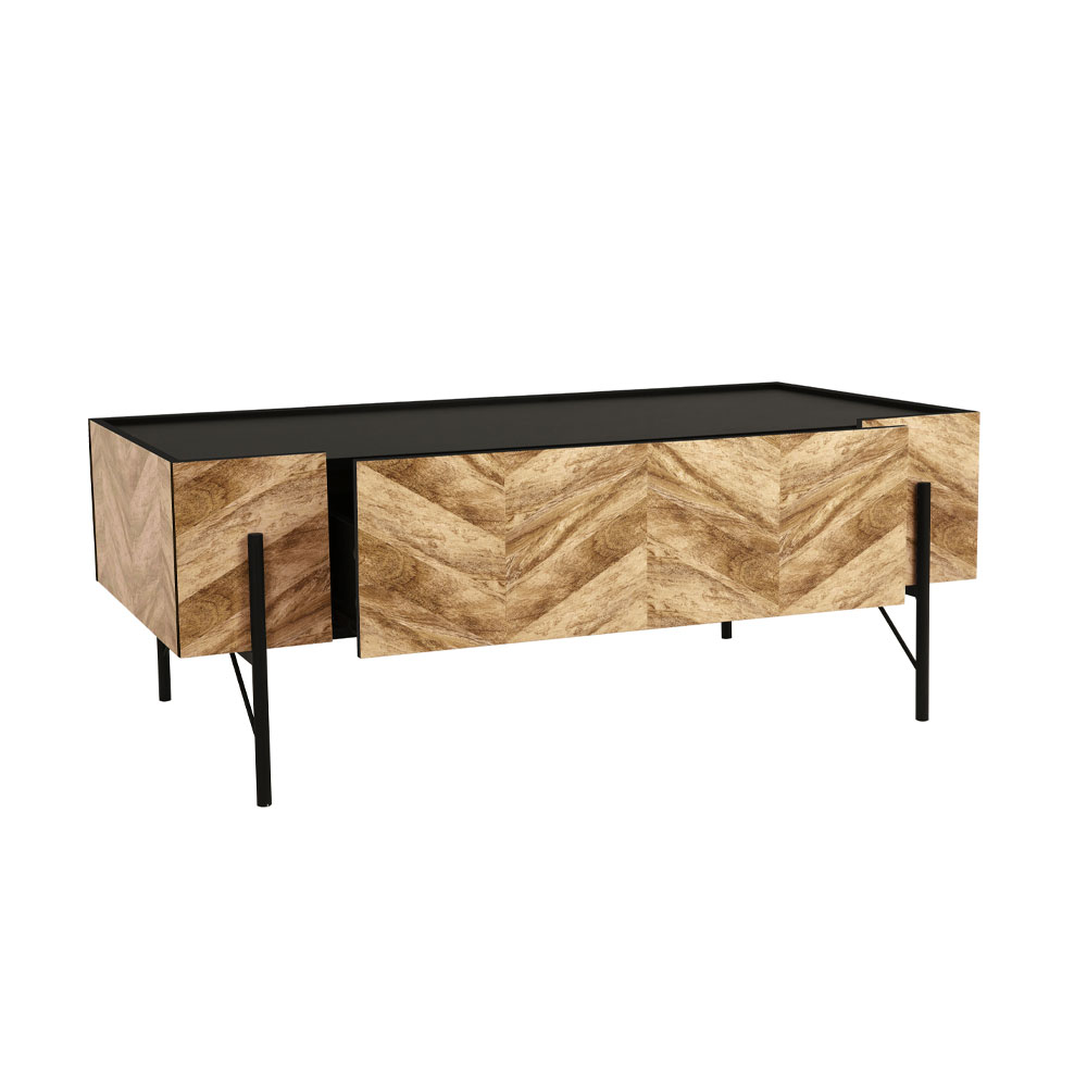 PARKE COFFEE TABLE ΜΑΥΡΟ ΦΥΣΙΚΟ ΜΕ PATTERN ΜΑΥΡΟ 120x63x45cm