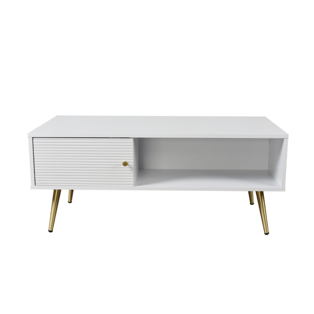 ZIZEL COFFEE TABLE 1ΠΟΡΤΑ ΛΕΥΚΟ ΜΕ PATTERN ΧΡΥΣΟ 100x50x42cm