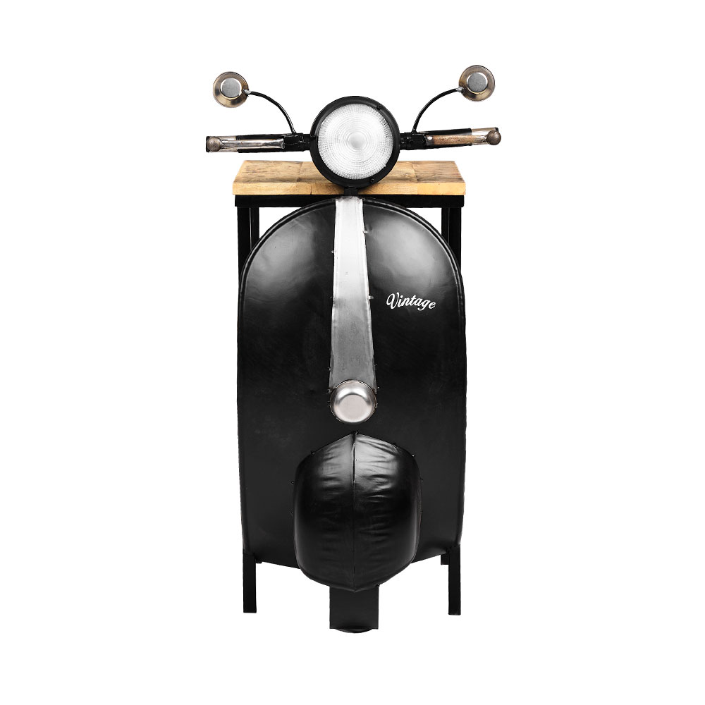 MINI VESPA SIDE TABLE ΜΕ ΡΑΦΙΑ ΜΑΥΡΟ ΑΣΗΜΙ ΦΥΣΙΚΟ 61x45x88