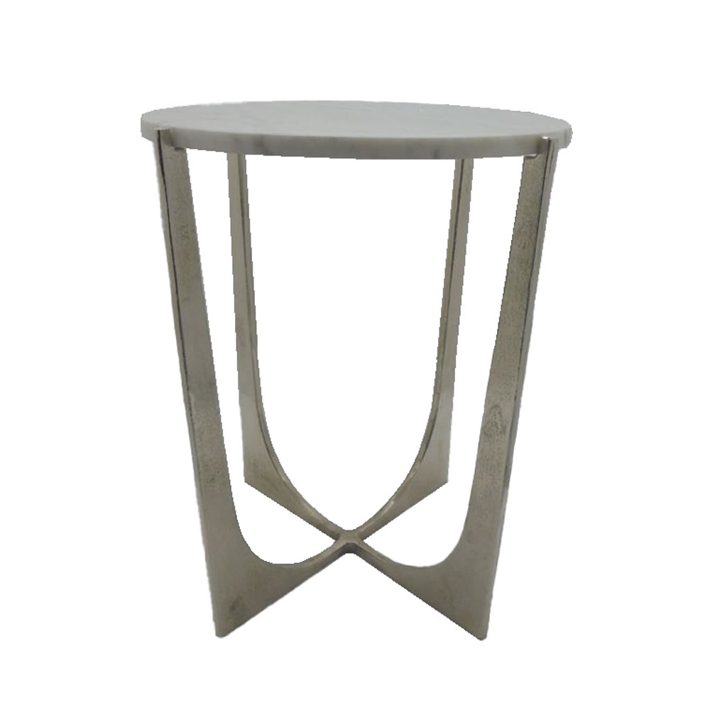 DION SIDE TABLE ΑΣΗΜΙ NICKEL ΛΕΥΚΟ 40.75×40.75×56
