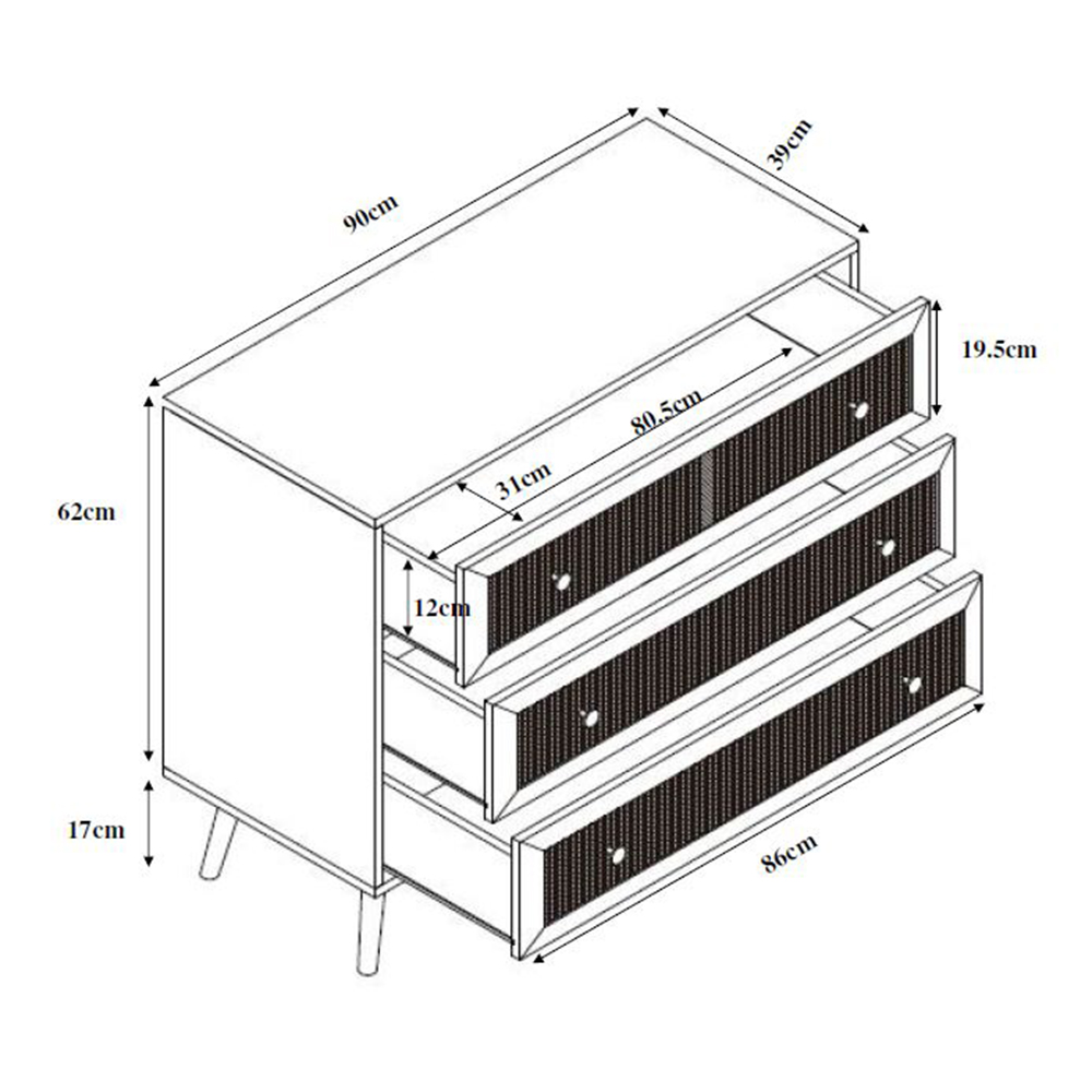 AMMOS ΚΟΜΟΤΑ 3ΣΥΡΤΑΡΙΑ ΦΥΣΙΚΟ ΜΕ RATTAN 90x39x79cm