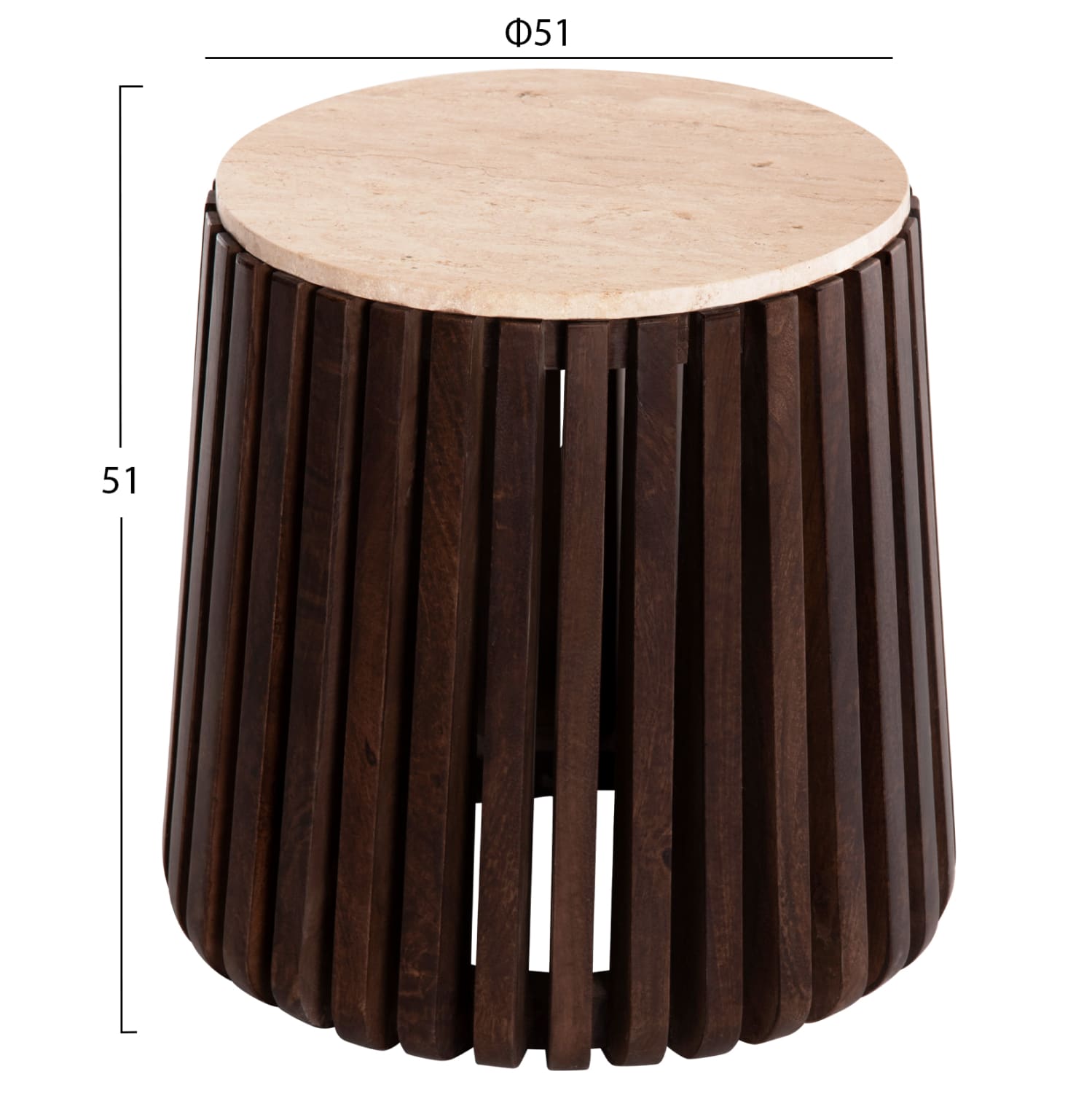ΒΟΗΘΗΤΙΚΟ ΤΡΑΠΕΖΙ KREST HM9711 ΜΑΣΙΦ ΞΥΛΟ ΑΚΑΚΙΑΣ ΣΕ ΚΑΦΕ-ΤΡΑΒΕΡΤΙΝA Φ50×50Υεκ.