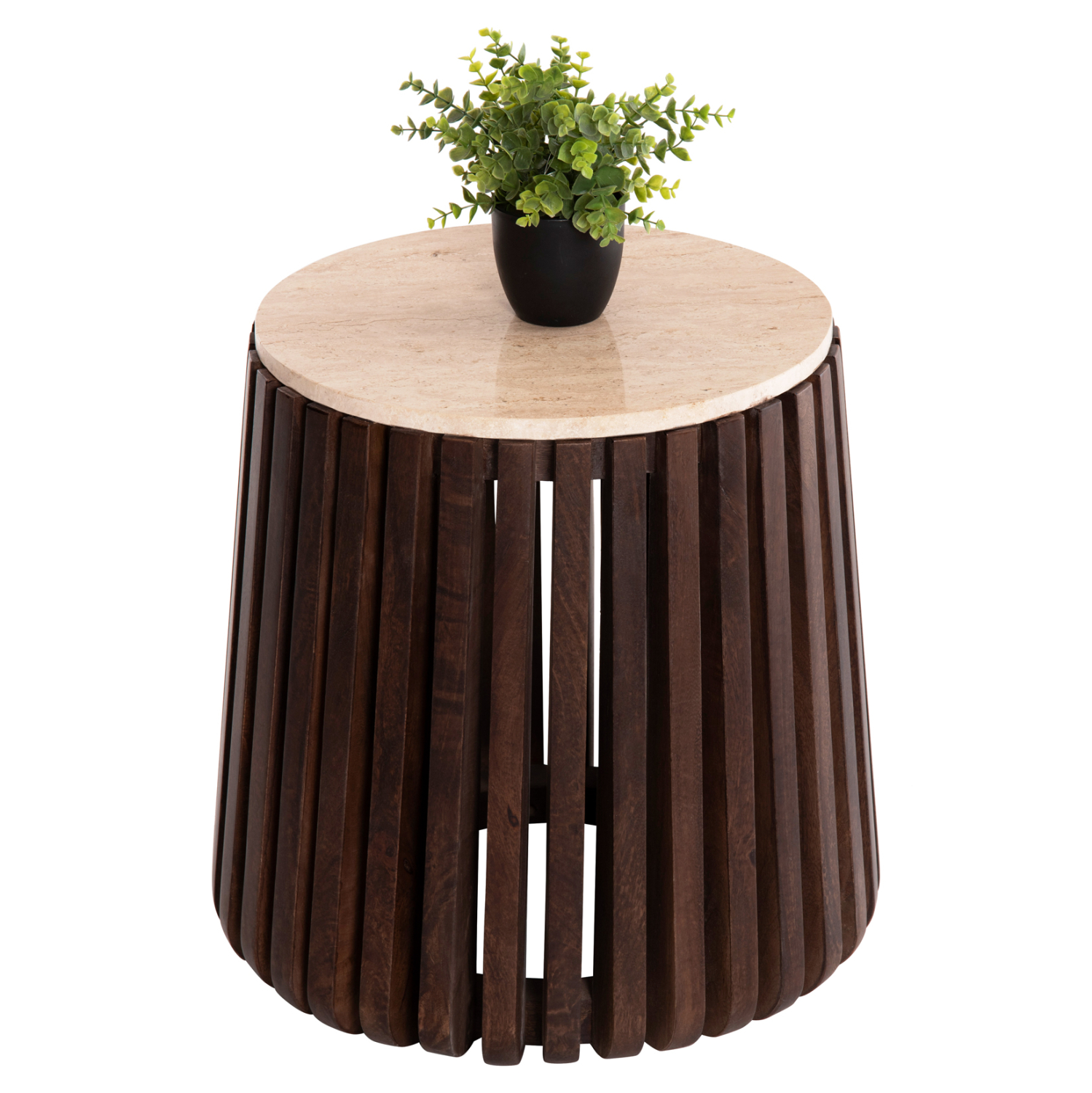ΒΟΗΘΗΤΙΚΟ ΤΡΑΠΕΖΙ KREST HM9711 ΜΑΣΙΦ ΞΥΛΟ ΑΚΑΚΙΑΣ ΣΕ ΚΑΦΕ-ΤΡΑΒΕΡΤΙΝA Φ50×50Υεκ.