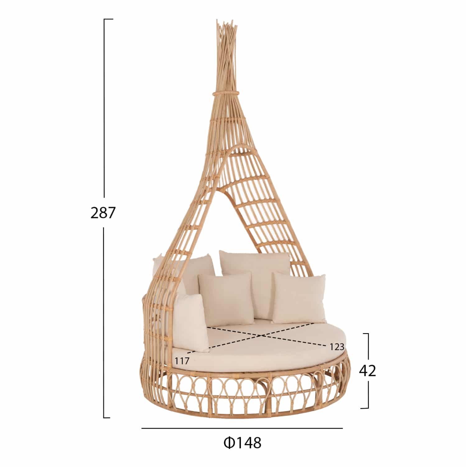 ΚΑΝΑΠΕΣ ΕΞΩΤ.ΧΩΡΟΥ ΣΤΡΟΓΓΥΛΟΣ MARJOM HM9765 ΦΥΣΙΚΟ RATTAN-ΕΚΡΟΥ ΥΦΑΣΜΑ Φ148×287Υεκ.