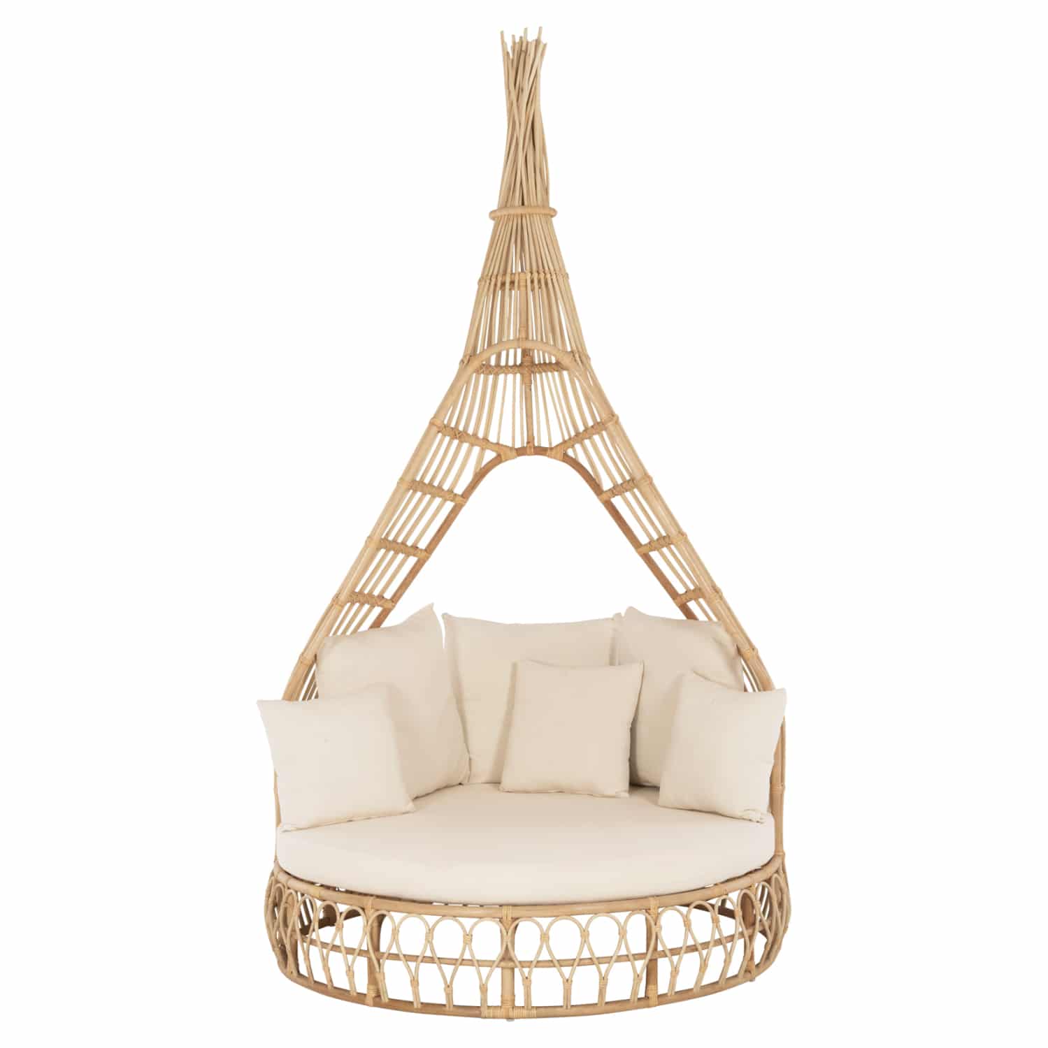 ΚΑΝΑΠΕΣ ΕΞΩΤ.ΧΩΡΟΥ ΣΤΡΟΓΓΥΛΟΣ MARJOM HM9765 ΦΥΣΙΚΟ RATTAN-ΕΚΡΟΥ ΥΦΑΣΜΑ Φ148×287Υεκ.