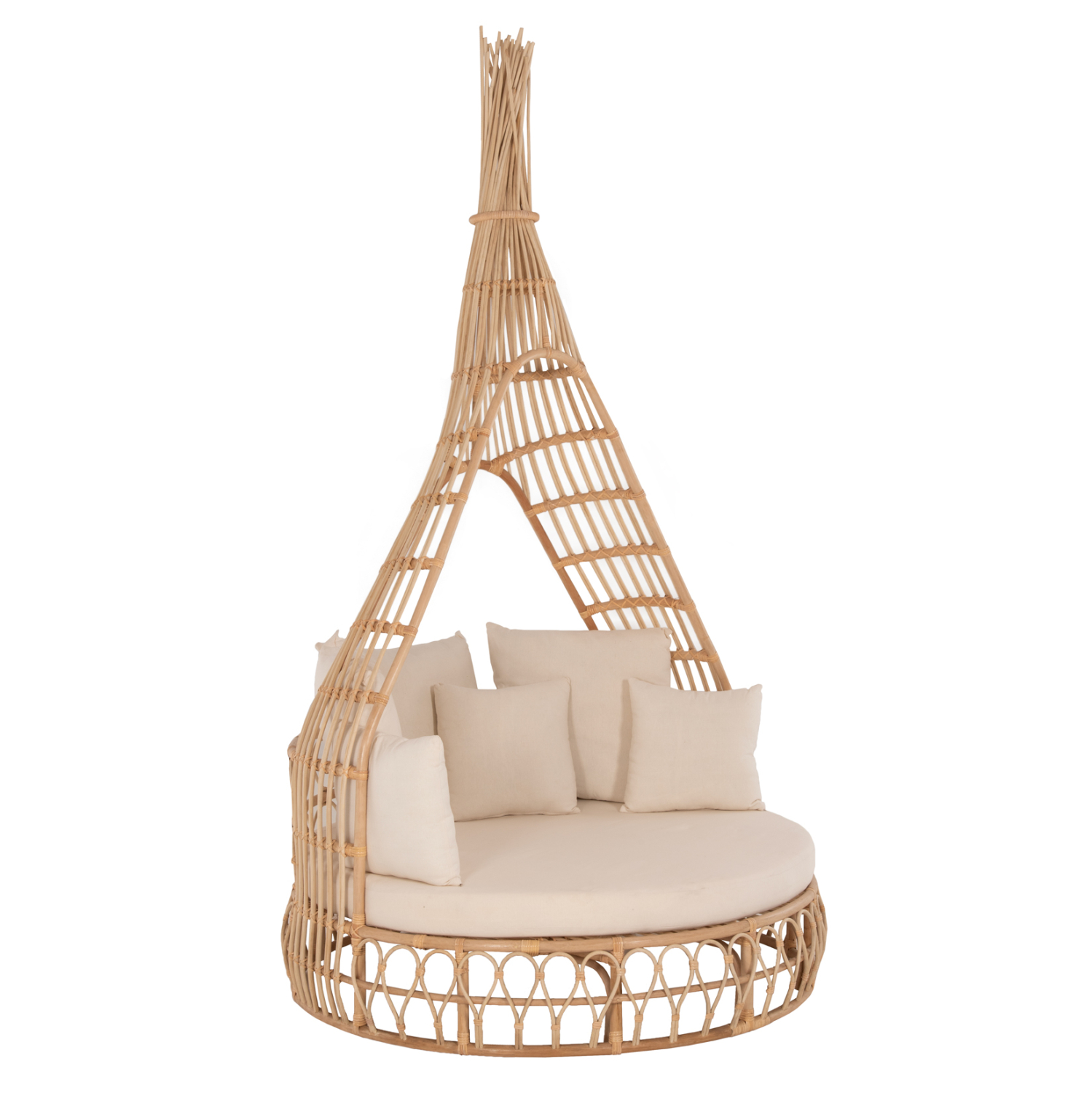 ΚΑΝΑΠΕΣ ΕΞΩΤ.ΧΩΡΟΥ ΣΤΡΟΓΓΥΛΟΣ MARJOM HM9765 ΦΥΣΙΚΟ RATTAN-ΕΚΡΟΥ ΥΦΑΣΜΑ Φ148×287Υεκ.