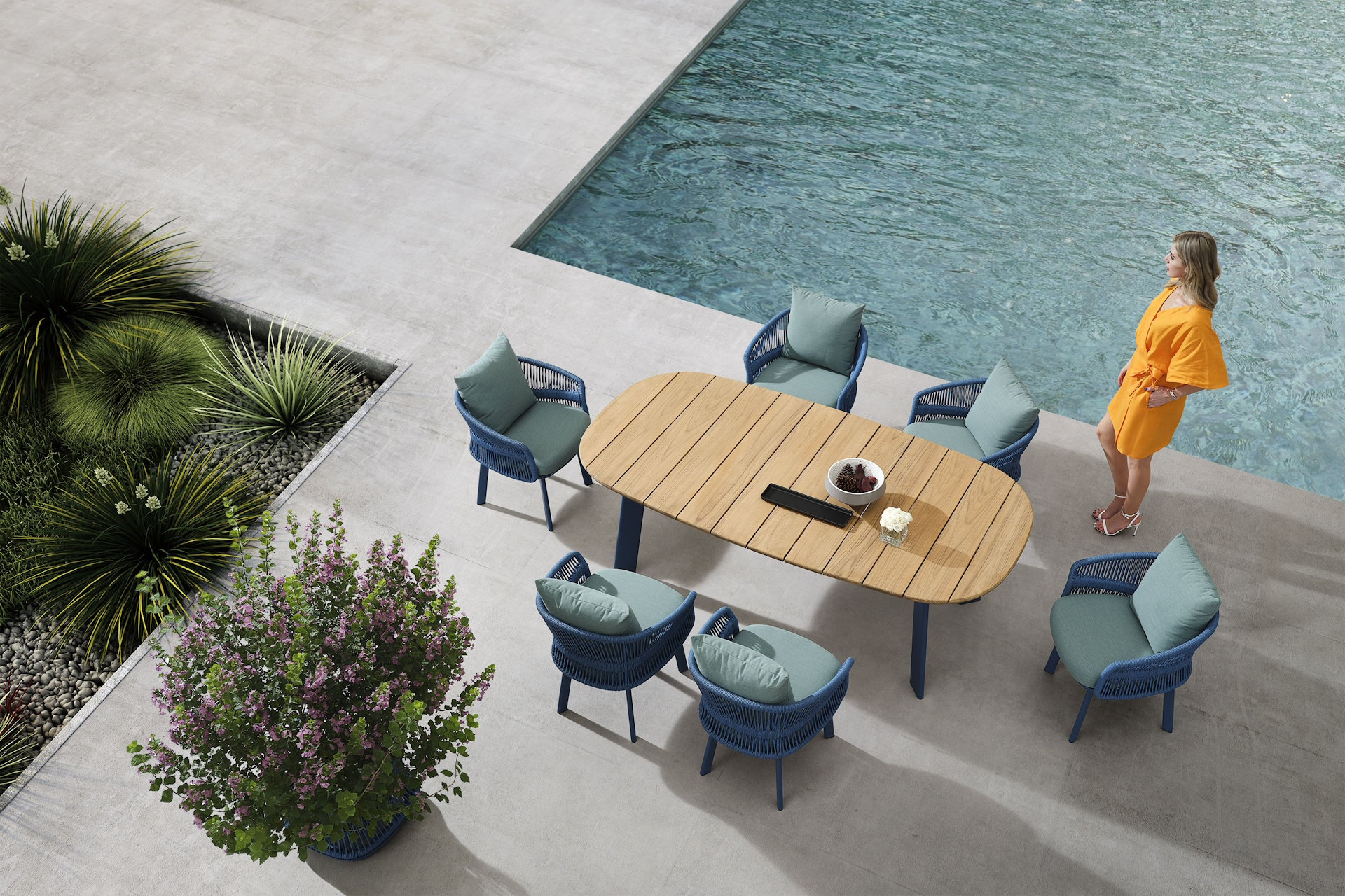 Aio/D7 Blue, Dining set of 7 pcs