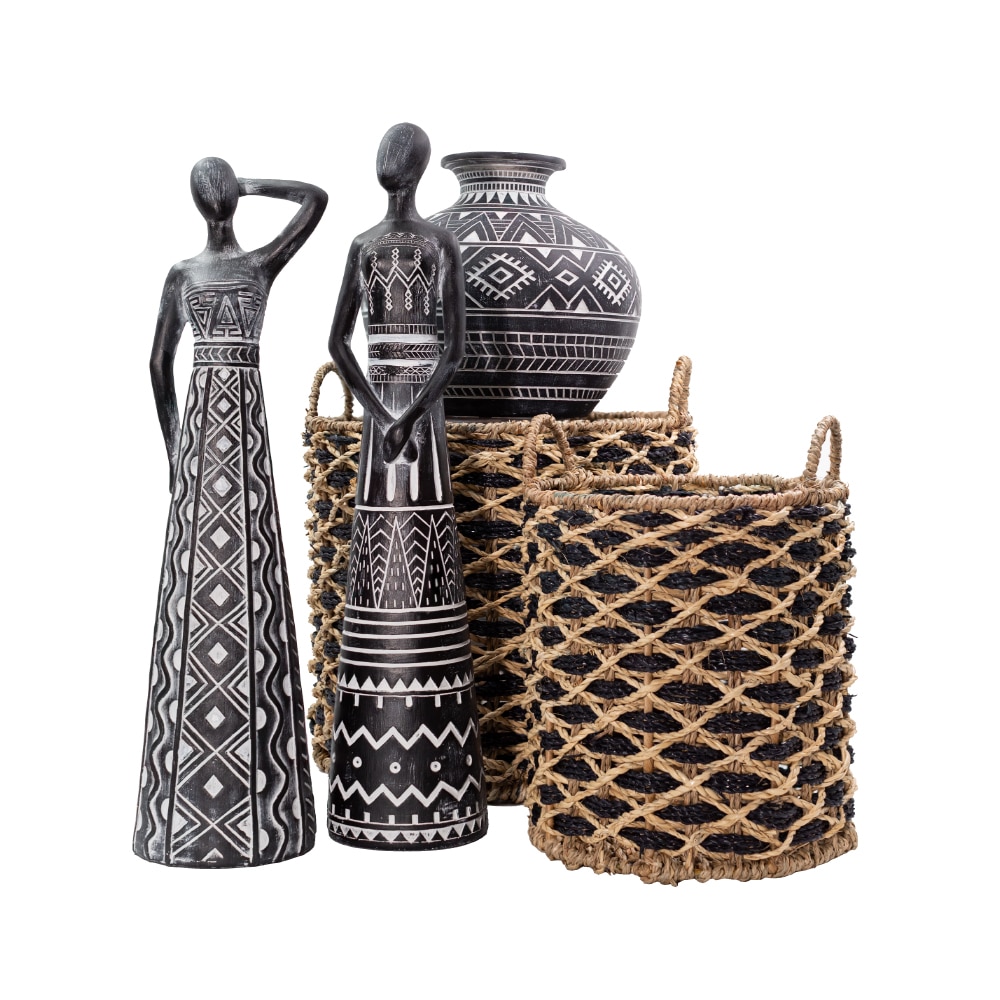 ROMBUS ΚΑΛΑΘΙ SET 5ΤΜΧ 43x43x39 SEAGRASS ΦΥΣΙΚΟ ΜΑΥΡΟ ΣΙΔΕΡΟ