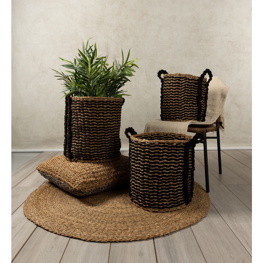 DURUK ΚΑΛΑΘΙ SET 3ΤΜΧ 45x45x45 SEAGRASS ΦΥΣΙΚΟ ΜΑΥΡΟ HOGLA ROPE