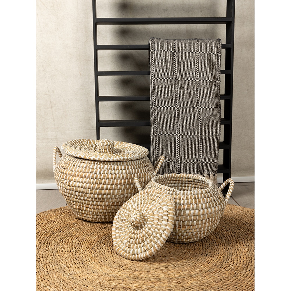 ARELI ΚΑΛΑΘΙ ΜΕ ΚΑΠΑΚΙ SET 2ΤΜΧ 45x45x30 KANSGRASS ΦΥΣΙΚΟ PVC