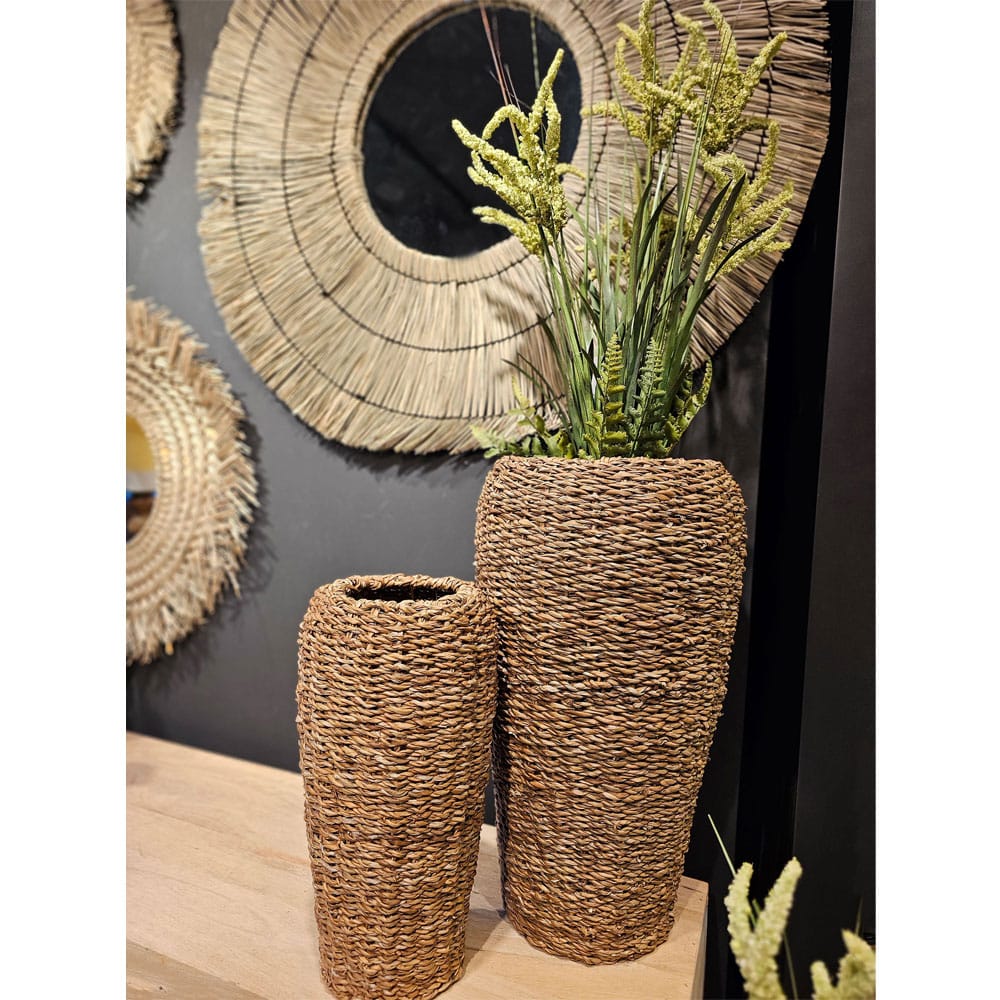 NEREA TALL ΓΛΑΣΤΡΑ SET 3ΤΜΧ 43x43x70 SEAGRASS ΦΥΣΙΚΟ ΜΕΤΑΛΛΟ