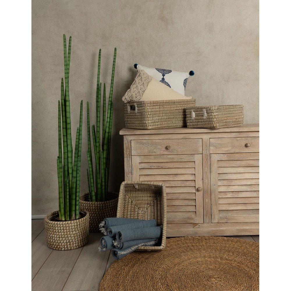NILE ΚΑΛΑΘΙ SET 3ΤΜΧ 45x35x30 KANSGRASS ΦΥΣΙΚΟ ΛΕΥΚΟ PVC