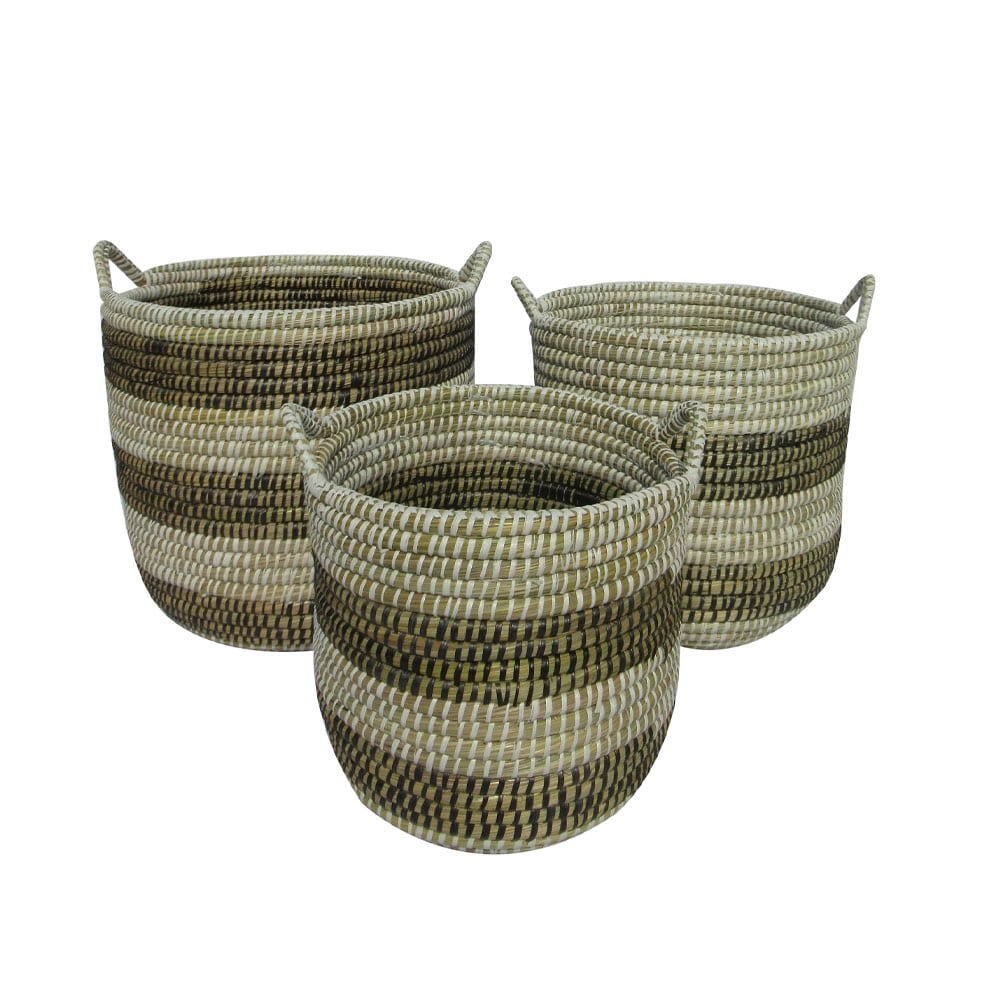KAIA ΚΑΛΑΘΙ SET 3ΤΜΧ 42x42x40 KANSGRASS ΦΥΣΙΚΟ ΛΕΥΚΟ PVC ΜΑΥΡΟ