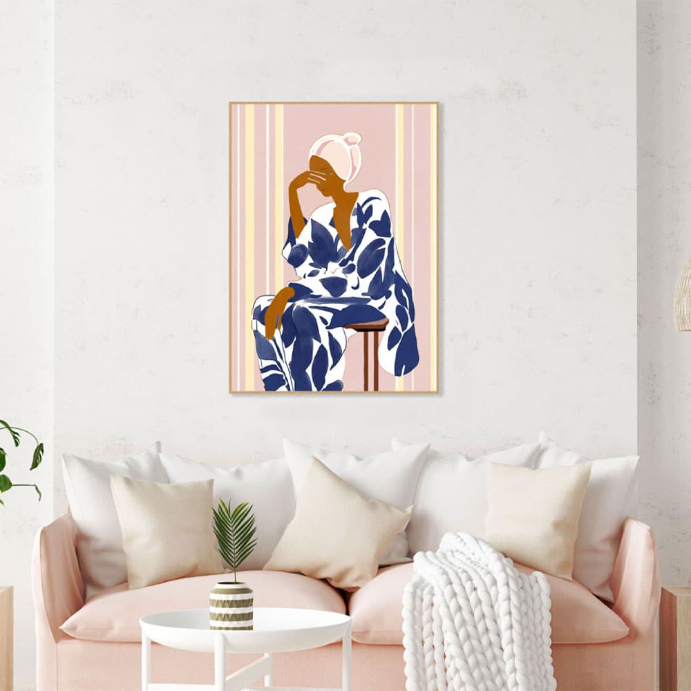 LADY IN BLUE ΠΙΝΑΚΑΣ ΔΙΑΚΟΣΜΗΣΗΣ 50x70x3 ΚΑΜΒΑΣ ΠΟΛΥΧΡΩΜΟ ΞΥΛΟ ΦΥΣΙΚΟ