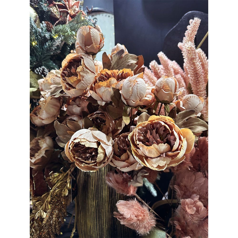 PEONY ΛΟΥΛΟΥΔΙ ΤΕΧΝΗΤΟ 65 ΥΦΑΣΜΑ ΜΠΕΖ ΚΑΦΕ ΠΡΑΣΙΝΟ PVC