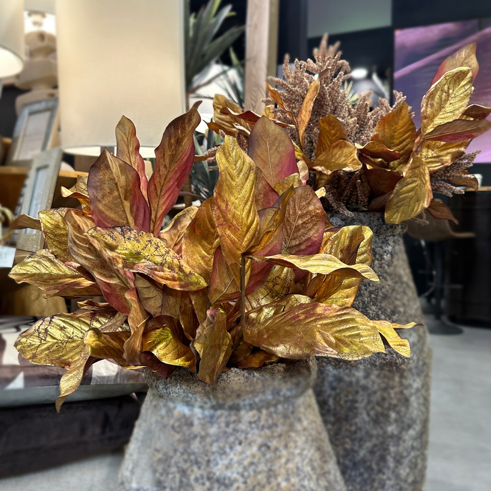 MAGNOLIA LEAVES ΚΛΑΔΙ ΤΕΧΝΗΤΟ 78 ΥΦΑΣΜΑ ΧΡΥΣΟ ΜΠΟΡΝΤΩ PVC