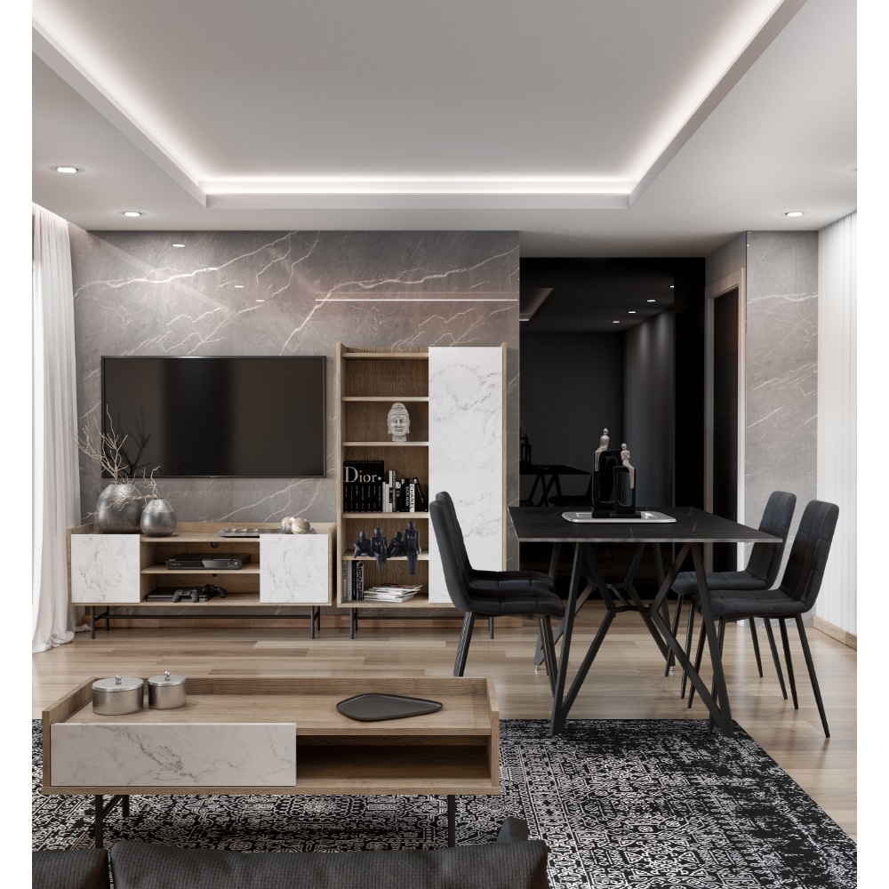 STOCKHOLM COFFEE TABLE SONOMA DECAPE ΛΕΥΚΟ ΜΕ ΟΨΗ ΜΑΡΜΑΡΟΥ ΜΑΥΡΟ 120x59x40