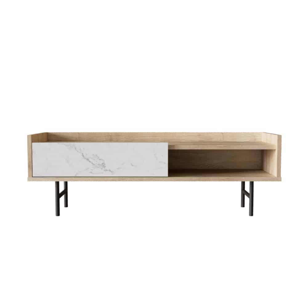 STOCKHOLM COFFEE TABLE SONOMA DECAPE ΛΕΥΚΟ ΜΕ ΟΨΗ ΜΑΡΜΑΡΟΥ ΜΑΥΡΟ 120x59x40