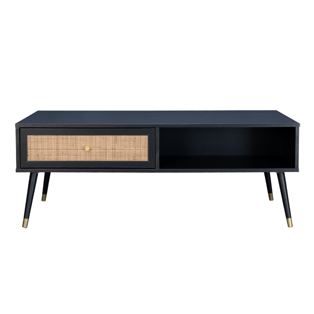 VIENNA COFFEE TABLE 1ΣΥΡΤΑΡΙ ΜΑΥΡΟ ΜΕ RATTAN ΧΡΥΣΟ 120x59x45