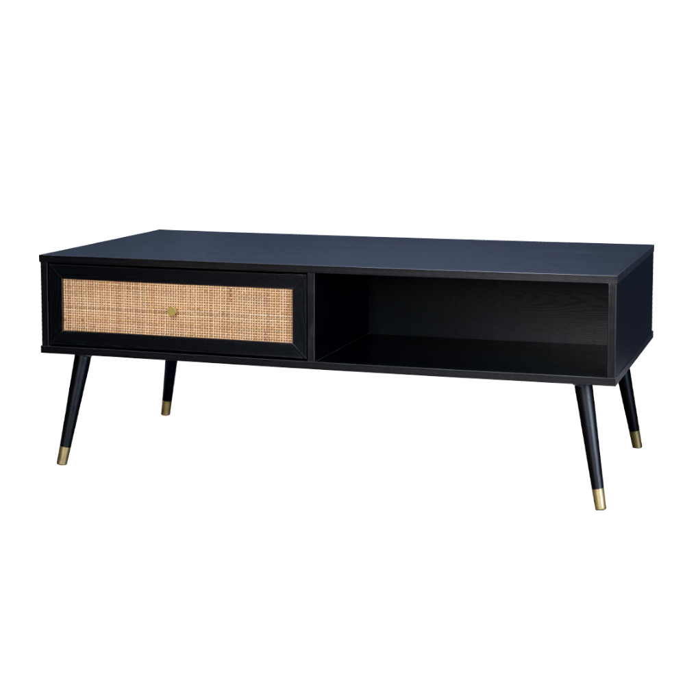 VIENNA COFFEE TABLE 1ΣΥΡΤΑΡΙ ΜΑΥΡΟ ΜΕ RATTAN ΧΡΥΣΟ 120x59x45
