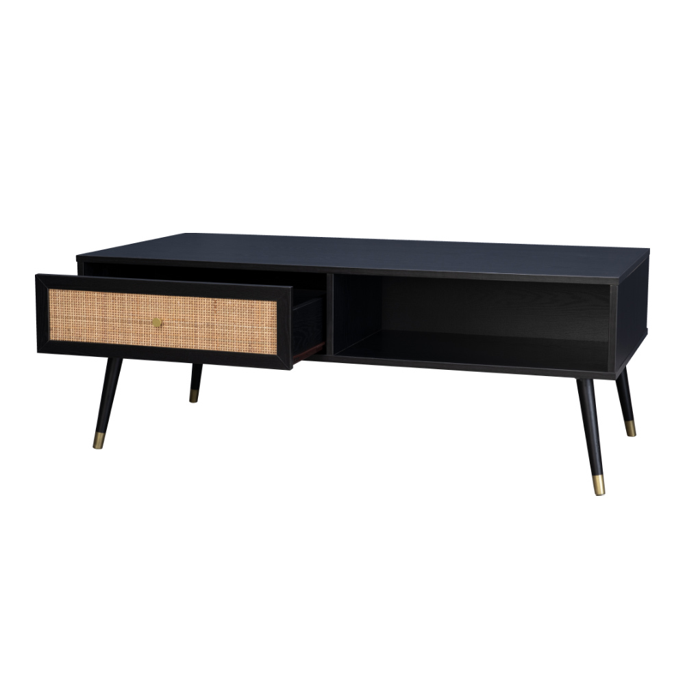 VIENNA COFFEE TABLE 1ΣΥΡΤΑΡΙ ΜΑΥΡΟ ΜΕ RATTAN ΧΡΥΣΟ 120x59x45