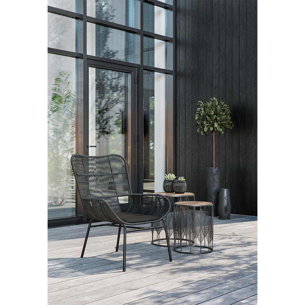 LEAF COFFEE TABLE SET 2ΤΕΜ ΜΑΥΡΟ ΦΥΣΙΚΟ 40x40x45