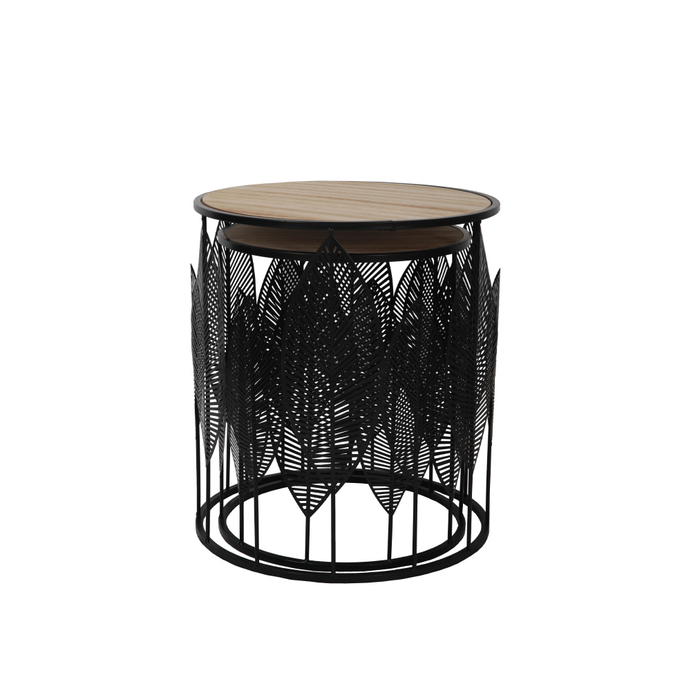 LEAF COFFEE TABLE SET 2ΤΕΜ ΜΑΥΡΟ ΦΥΣΙΚΟ 40x40x45