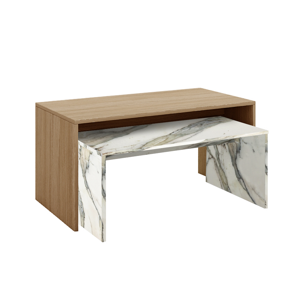 TUNUSIA COFFEE TABLE ARTISAN OAK ΛΕΥΚΟ ΜΕ ΟΨΗ ΜΑΡΜΑΡΟΥ 90x45x45