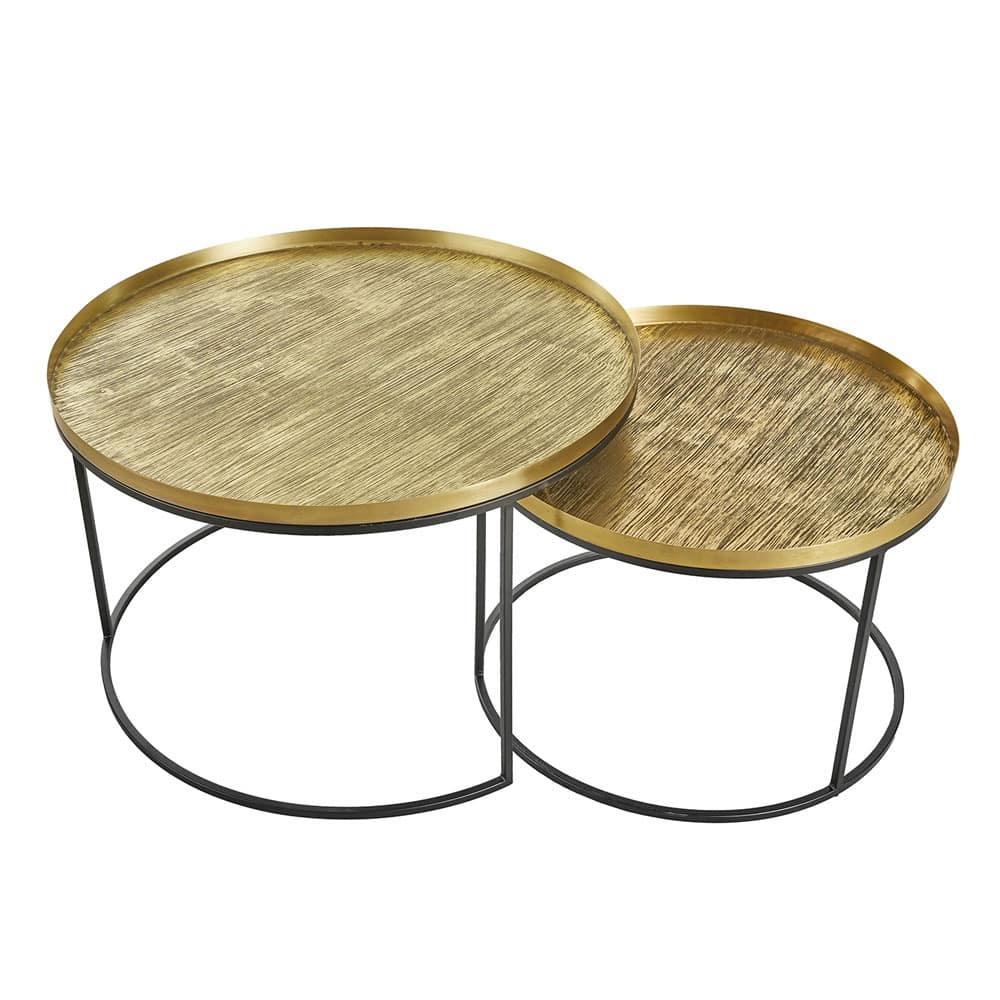 TOTALE COFFEE TABLE SET 2ΤΕΜ BRASS ANTIQUE ΜΑΥΡΟ 76x76x43.5