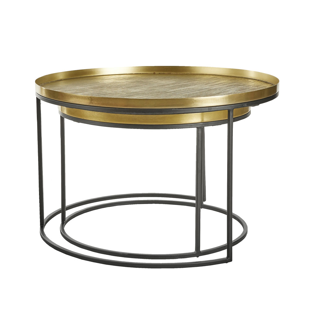 TOTALE COFFEE TABLE SET 2ΤΕΜ BRASS ANTIQUE ΜΑΥΡΟ 76x76x43.5