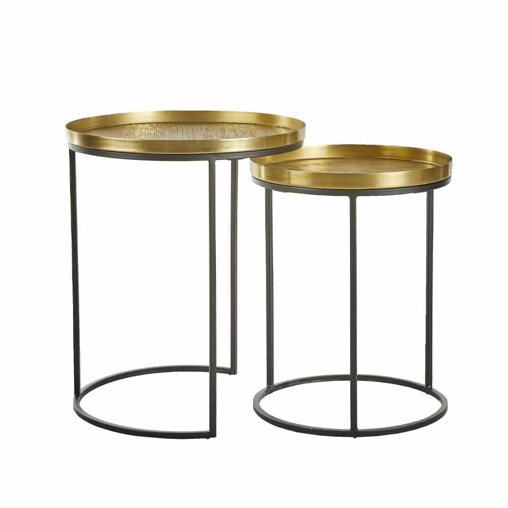 TOTALE SIDE TABLE SET 2ΤΕΜ BRASS ANTIQUE ΜΑΥΡΟ 49x49x56