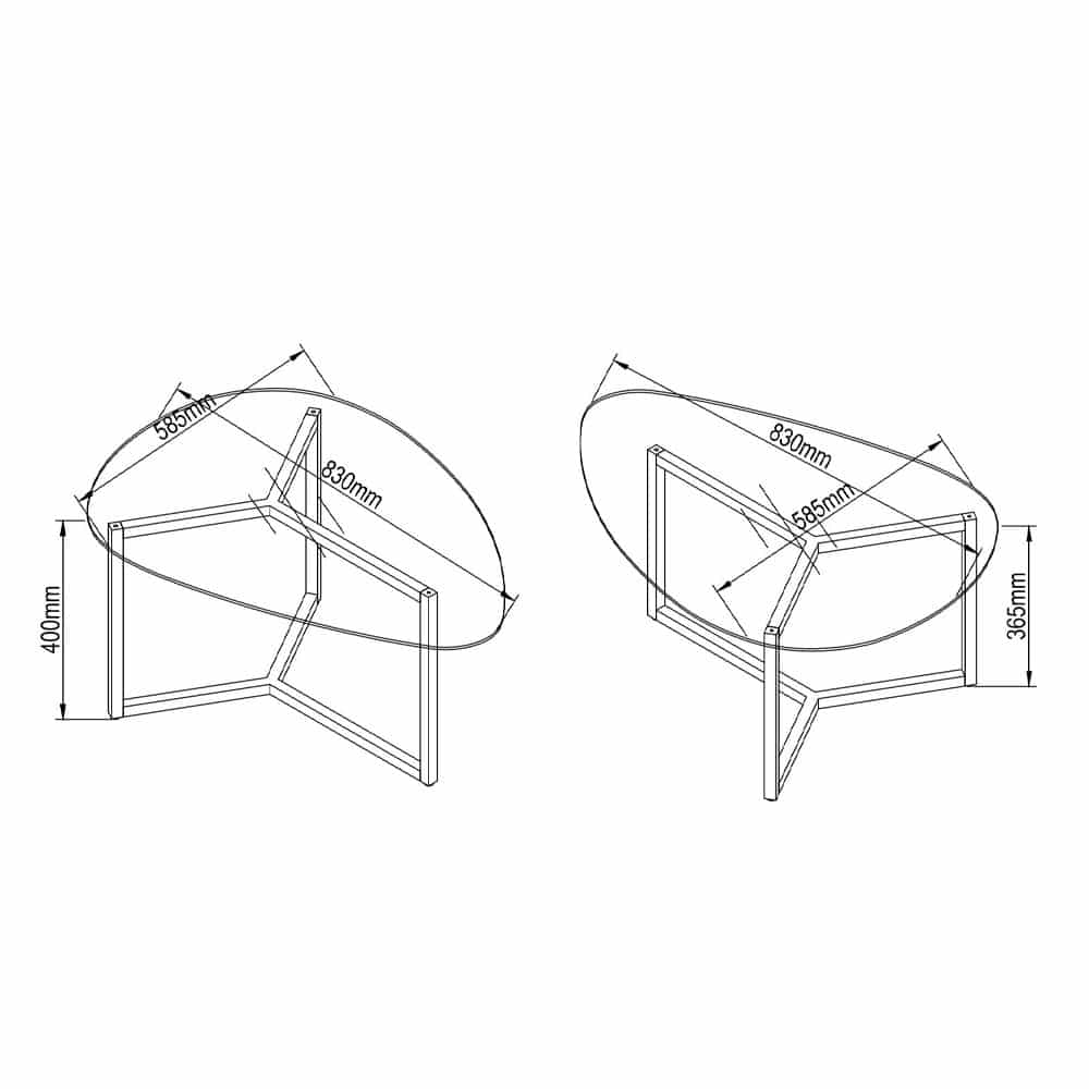 ROCKS COFFEE TABLE SET 2ΤΕΜ ΔΙΑΦΑΝΟ FUME ΜΑΥΡΟ 82x59x40