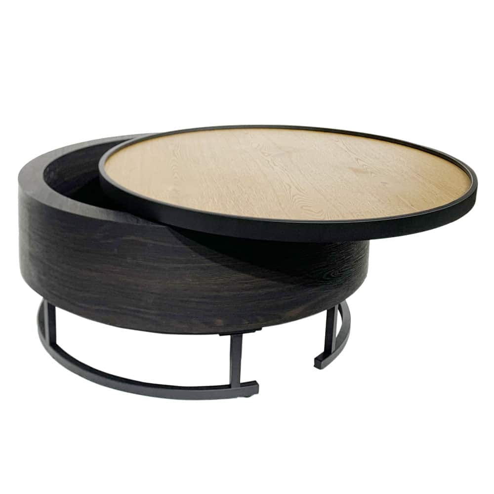 BARREL COFFEE TABLE ΜΕ ΑΠΟΘ/ΚΟ ΧΩΡΟ ΜΑΥΡΟ ΦΥΣΙΚΟ ΜΑΥΡΟ 80x80x39.5