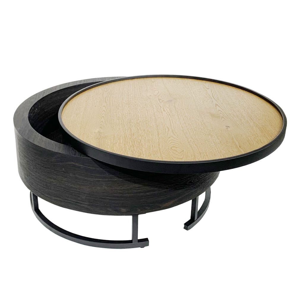 BARREL COFFEE TABLE ΜΕ ΑΠΟΘ/ΚΟ ΧΩΡΟ ΜΑΥΡΟ ΦΥΣΙΚΟ ΜΑΥΡΟ 80x80x39.5