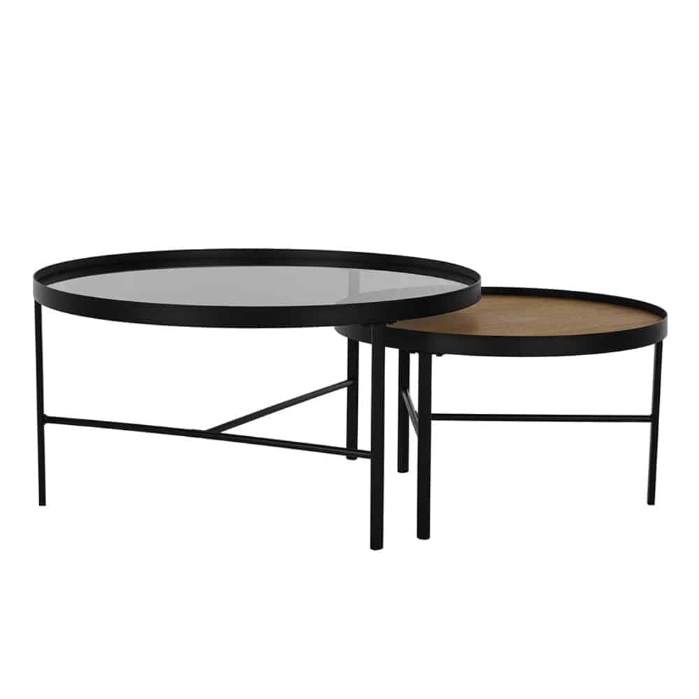 ACCORDO COFFEE TABLE SET 2ΤΕΜ ΦΥΣΙΚΟ ΦΙΜΕ ΜΑΥΡΟ 80x80x42
