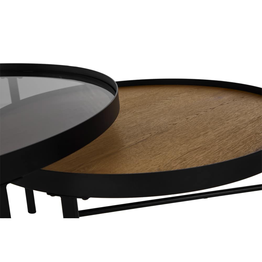 ACCORDO COFFEE TABLE SET 2ΤΕΜ ΦΥΣΙΚΟ ΦΙΜΕ ΜΑΥΡΟ 80x80x42