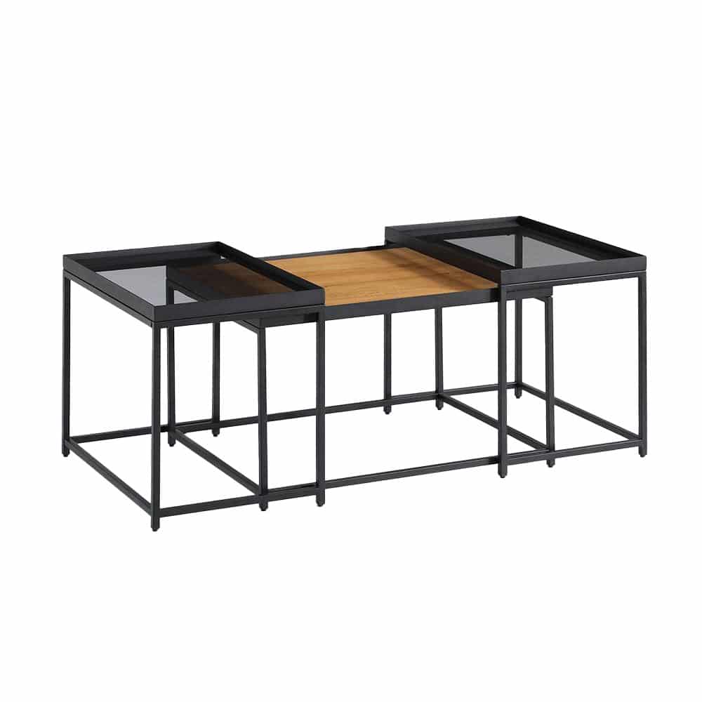 HARMONICA COFFEE TABLE SET 3ΤΕΜ ΦΥΣΙΚΟ ΦΙΜΕ ΜΑΥΡΟ 75x55x44