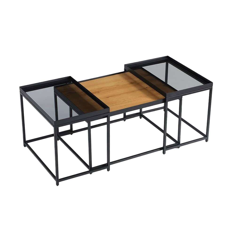 HARMONICA COFFEE TABLE SET 3ΤΕΜ ΦΥΣΙΚΟ ΦΙΜΕ ΜΑΥΡΟ 75x55x44