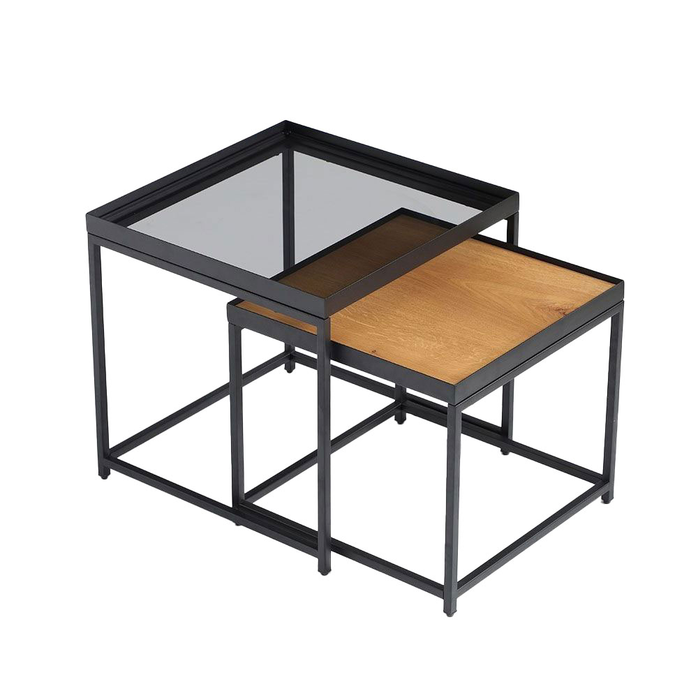 HARMONICA SIDE TABLE SET 2ΤΕΜ ΦΥΣΙΚΟ ΦΙΜΕ ΜΑΥΡΟ 50x50x49