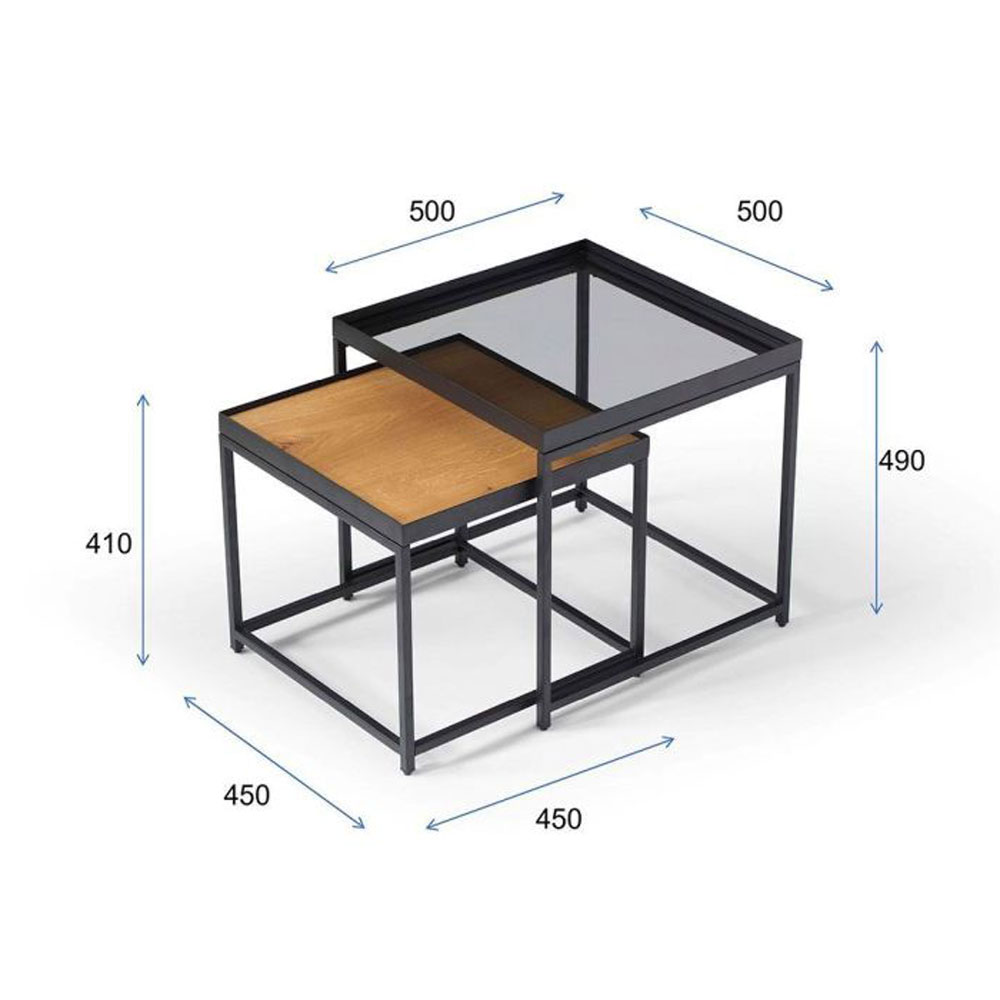 HARMONICA SIDE TABLE SET 2ΤΕΜ ΦΥΣΙΚΟ ΦΙΜΕ ΜΑΥΡΟ 50x50x49