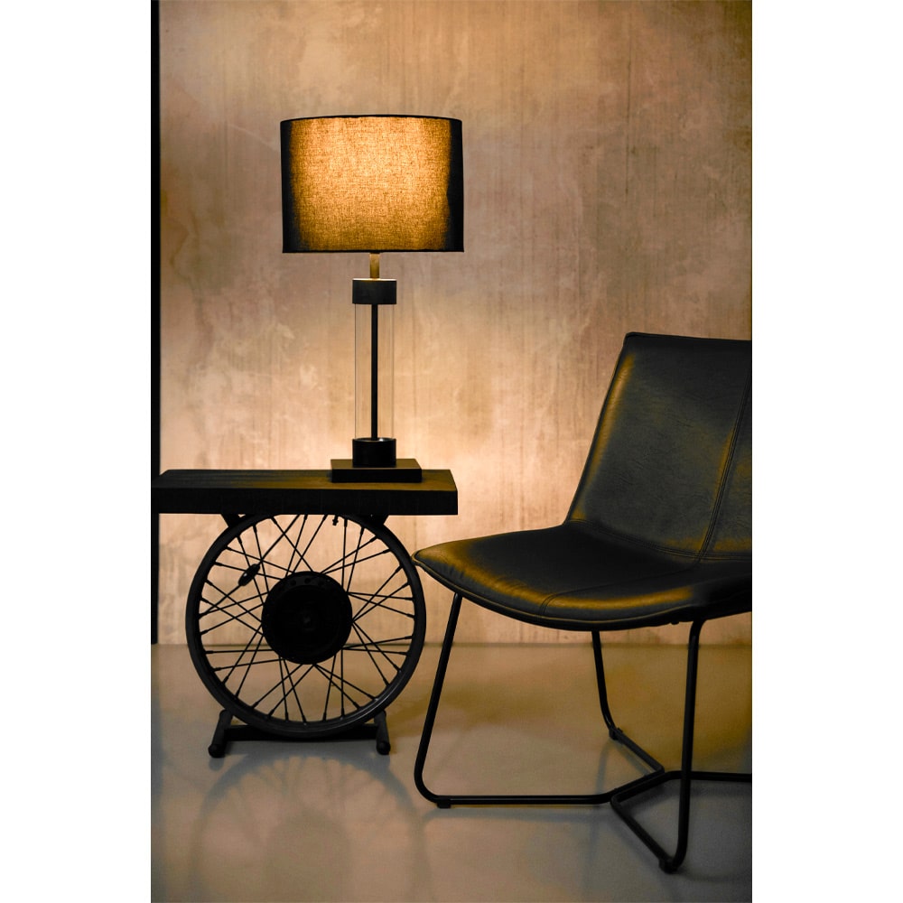 WHEEL SIDE TABLE ΜΑΥΡΟ ΑΣΗΜΙ 61x36x56