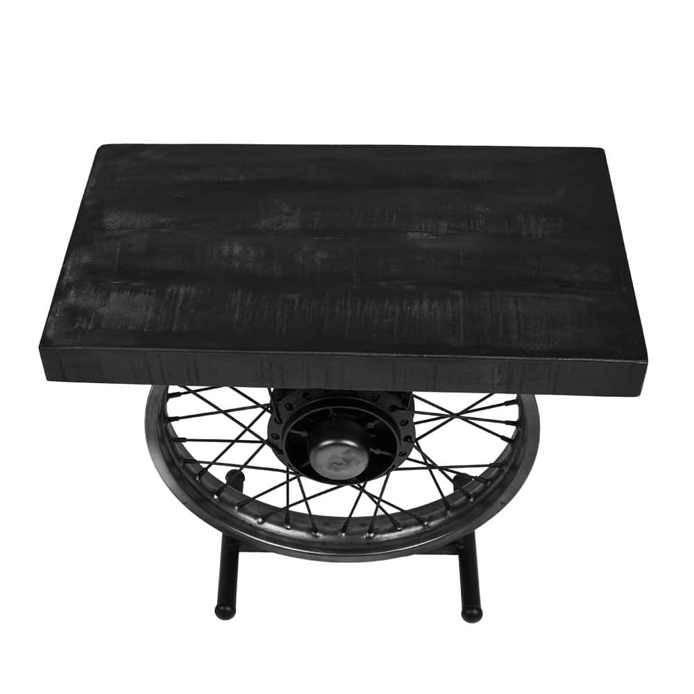 WHEEL SIDE TABLE ΜΑΥΡΟ ΑΣΗΜΙ 61x36x56
