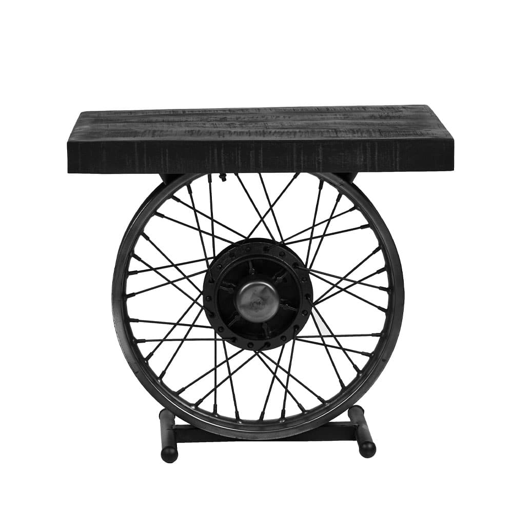 WHEEL SIDE TABLE ΜΑΥΡΟ ΑΣΗΜΙ 61x36x56