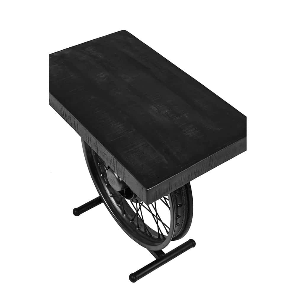 WHEEL SIDE TABLE ΜΑΥΡΟ ΑΣΗΜΙ 61x36x56