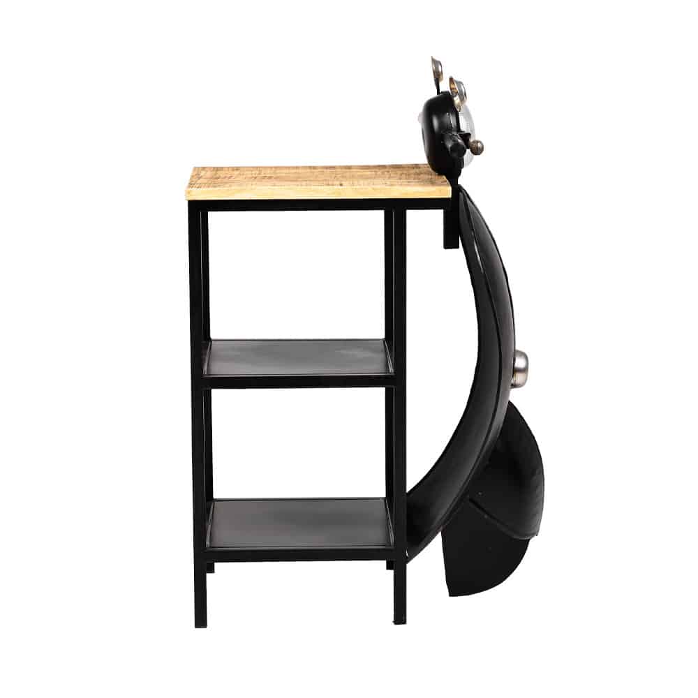 MINI VESPA SIDE TABLE ΜΕ ΡΑΦΙΑ ΜΑΥΡΟ ΑΣΗΜΙ ΦΥΣΙΚΟ 61x45x88