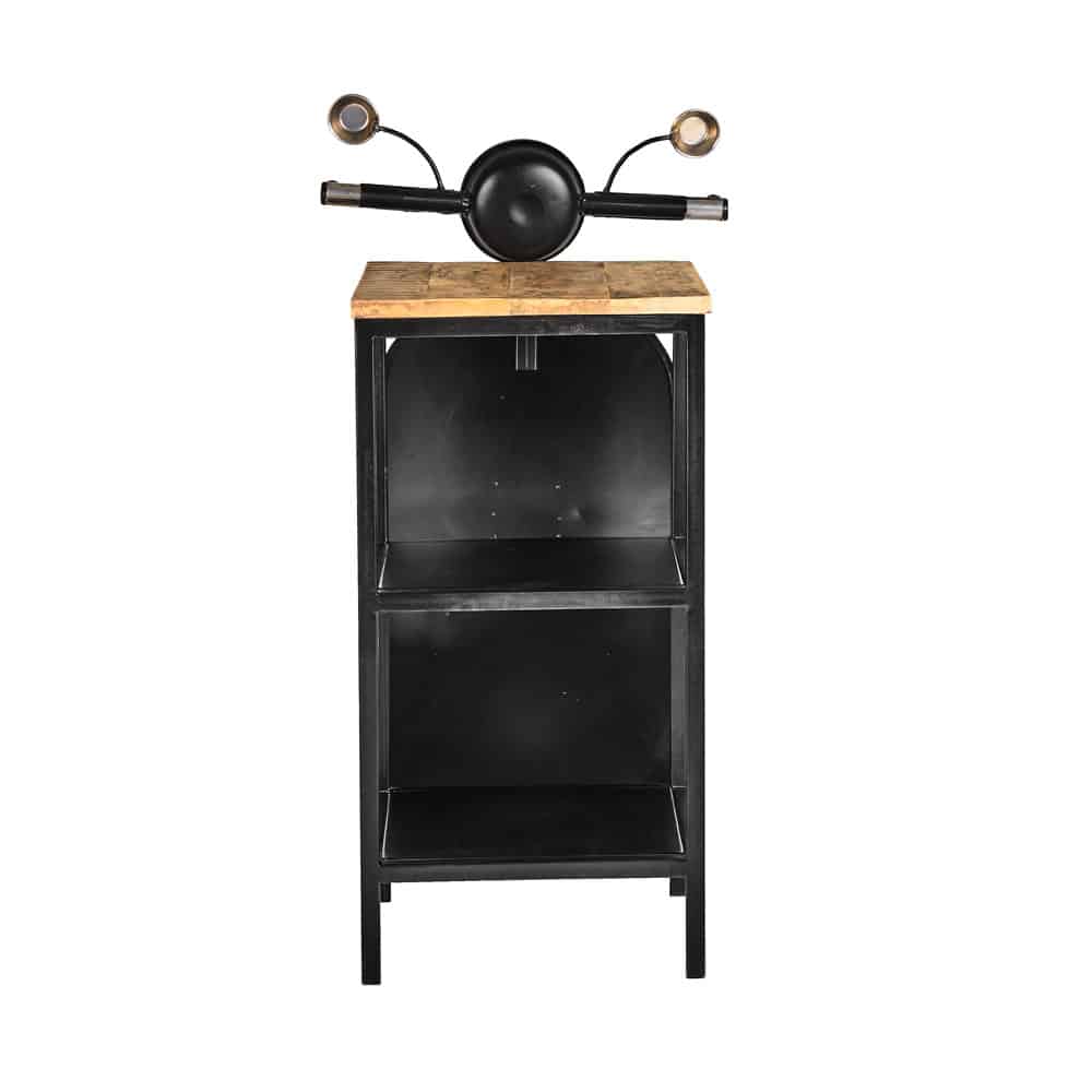 MINI VESPA SIDE TABLE ΜΕ ΡΑΦΙΑ ΜΑΥΡΟ ΑΣΗΜΙ ΦΥΣΙΚΟ 61x45x88